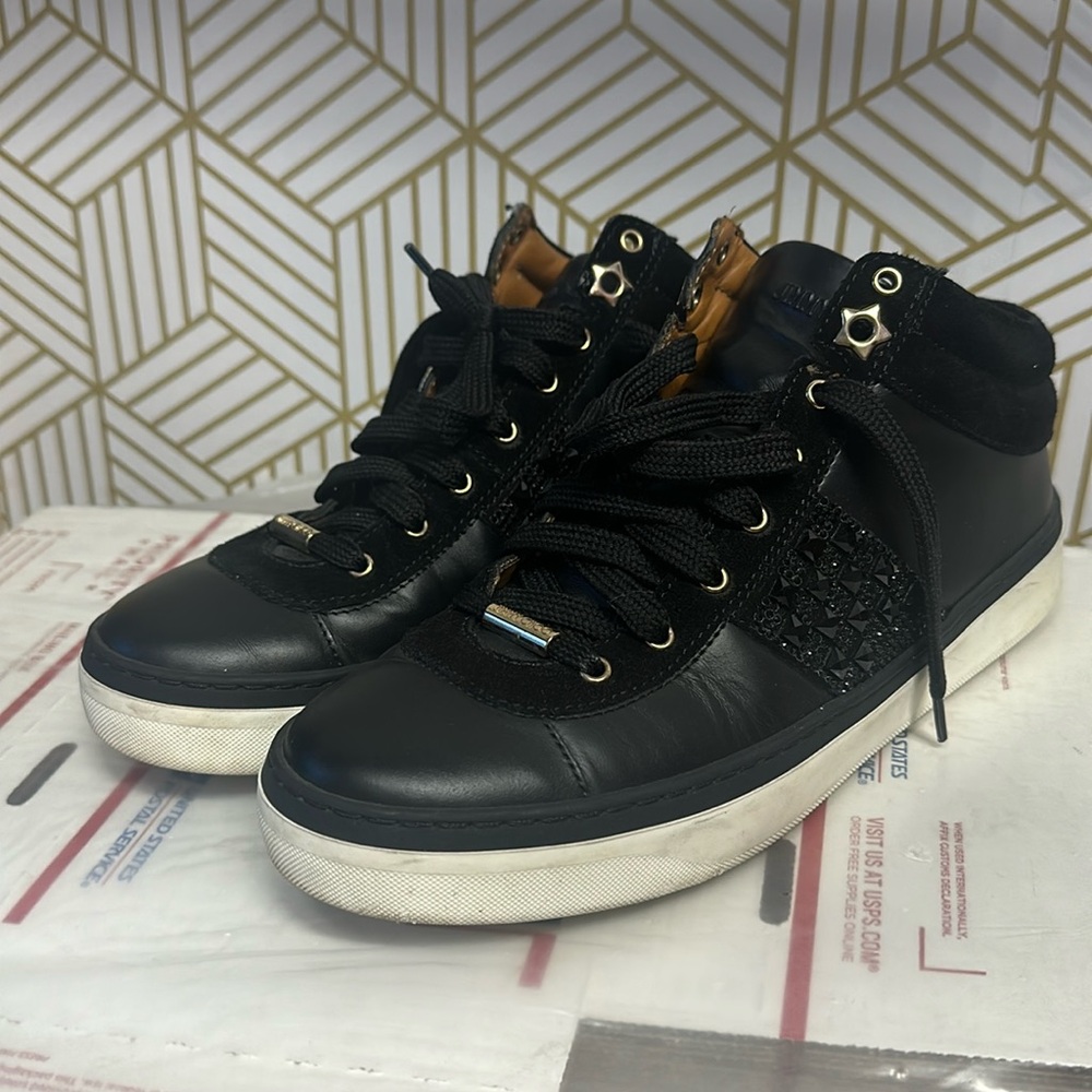 EUC: Jimmy Choo mid black sneakers. Very beautiful and comfortable. Size 36